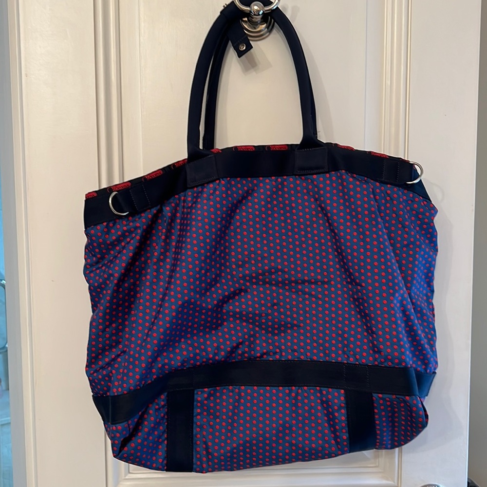 Le Sportsac navy/red polka dot tote
